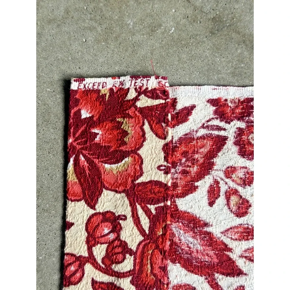 1950 60s VTG House N Home Barkcloth Fabric 3.65 Yds Red Floral Cottagecore Decor